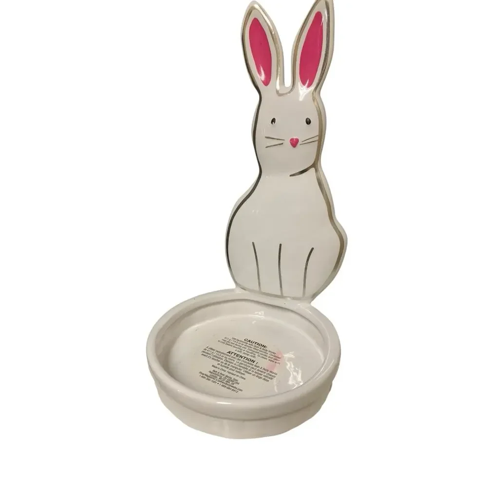 Bath & Body Works Ceramic Easter Bunny Standing 3 Wick Candle Holder‎ White Rare